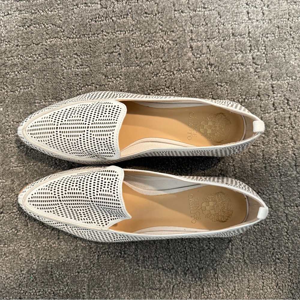 Vince Camuto White Perforated Flats